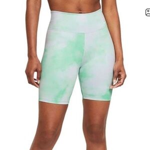 Nike Bike Shorts Women's Mint Green and White Clash Tie-Dye Print Medium Active